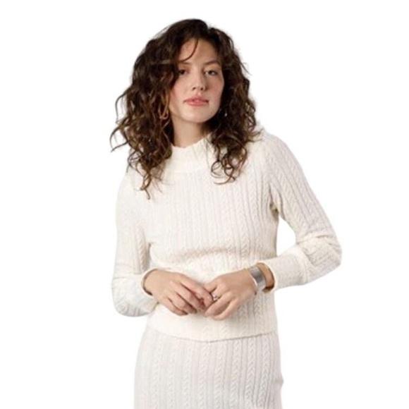 Band of the Free Raquel BLACK Ribbed Knit Cable Mock Neck Sweater Size SM NWT - Picture 3 of 6